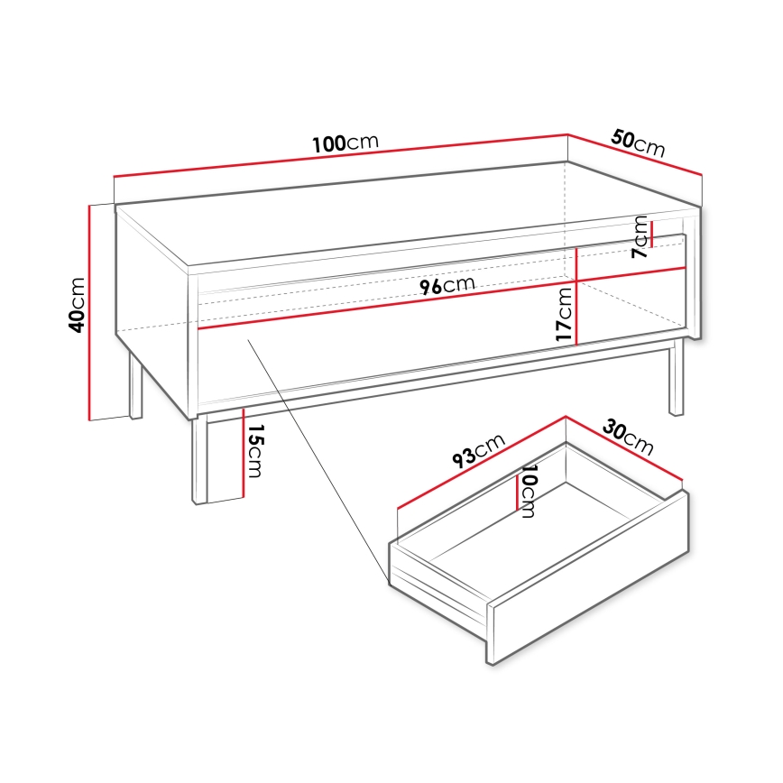 Salontafel OZMI 40 x 100 cm zwart