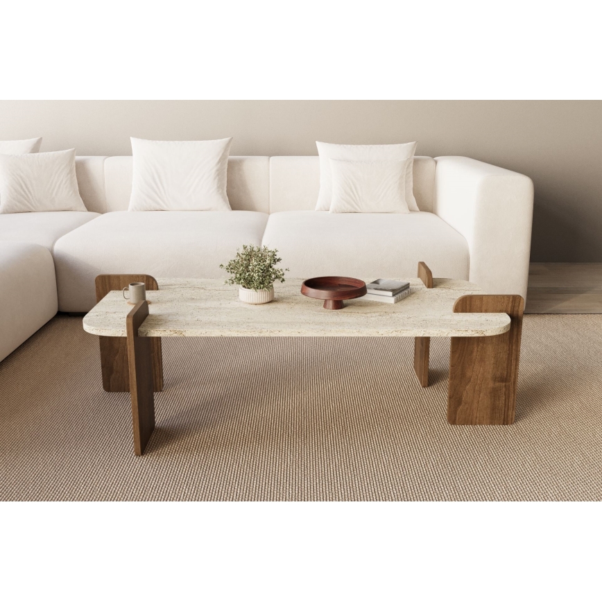 Salontafel PURO 120x60 cm walnoot/travertijn