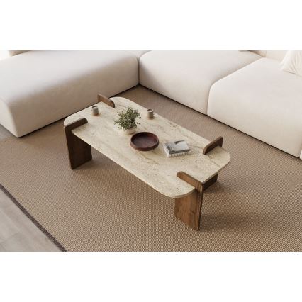 Salontafel PURO 120x60 cm walnoot/travertijn
