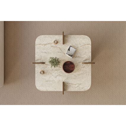 Salontafel PURO 90x90 cm travertijn/notenhout