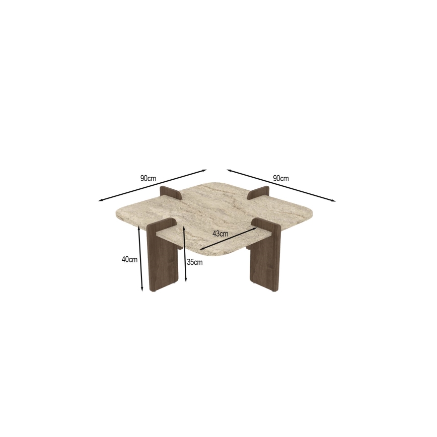 Salontafel PURO 90x90 cm travertijn/notenhout