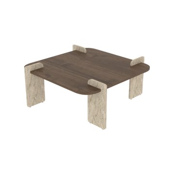 Salontafel PURO 90x90 cm walnoot/travertijn