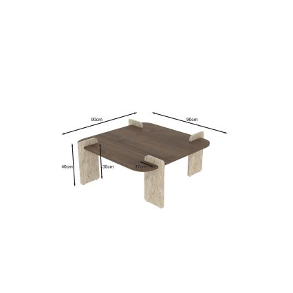 Salontafel PURO 90x90 cm walnoot/travertijn