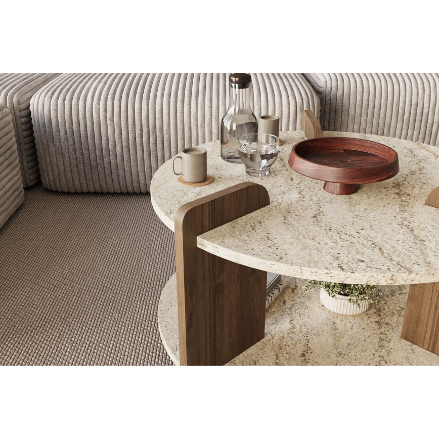 Salontafel PURO Ø 70 cm travertin/walnoot