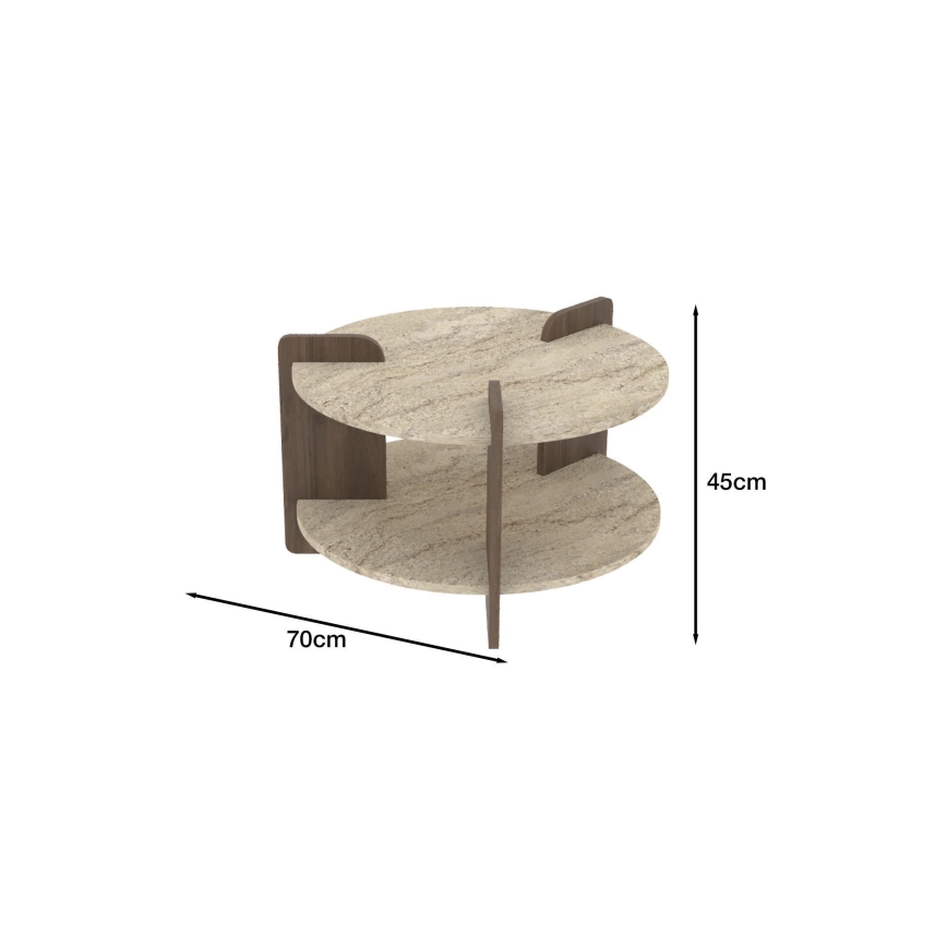 Salontafel PURO Ø 70 cm travertin/walnoot
