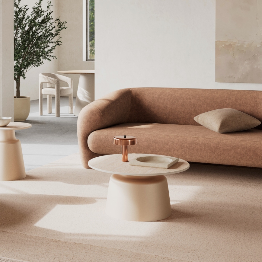 Salontafel SANTORINI Ø 70 cm travertijn/grijs/keramiek