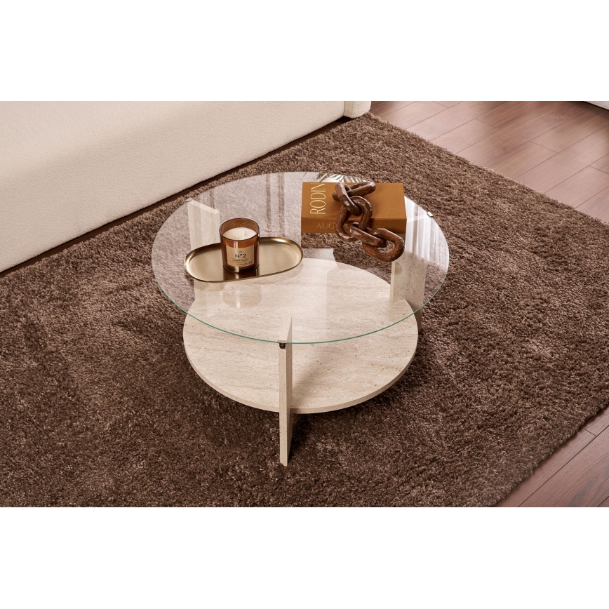Salontafel SFERA Ø 75 cm travertijn/helder