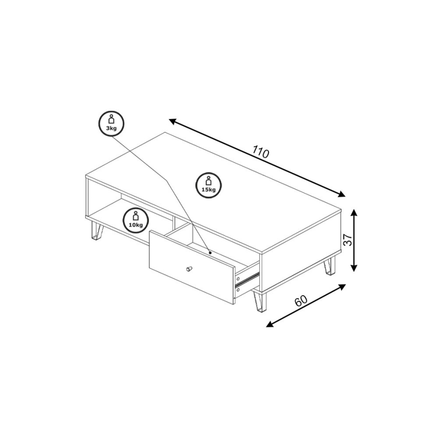Salontafel SULA artisan eiken/wit