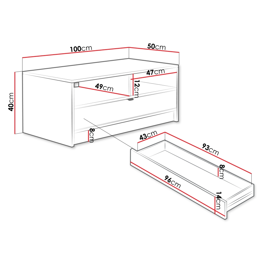 Salontafel TIRENO 40x100 cm zwart