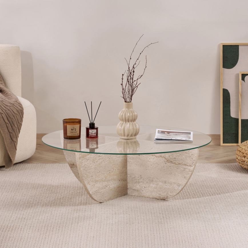Salontafel VERE Ø 90 cm, beige/transparant