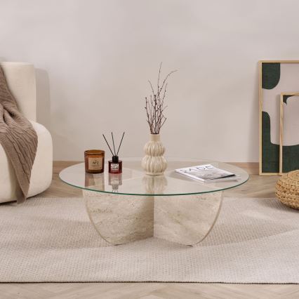 Salontafel VERE Ø 90 cm, beige/transparant