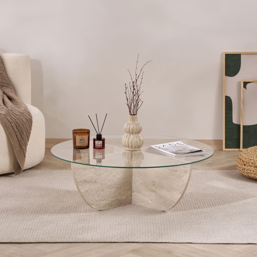 Salontafel VERE Ø 90 cm travertijn/helder