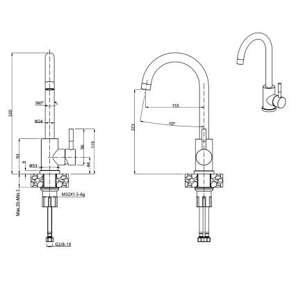 Samona - Keukenkraan 32 cm graniet/beige