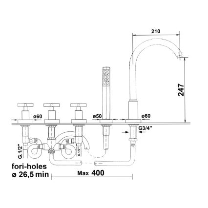 Sapho - 5-gats badmengkraan AXIA glanzend chroom