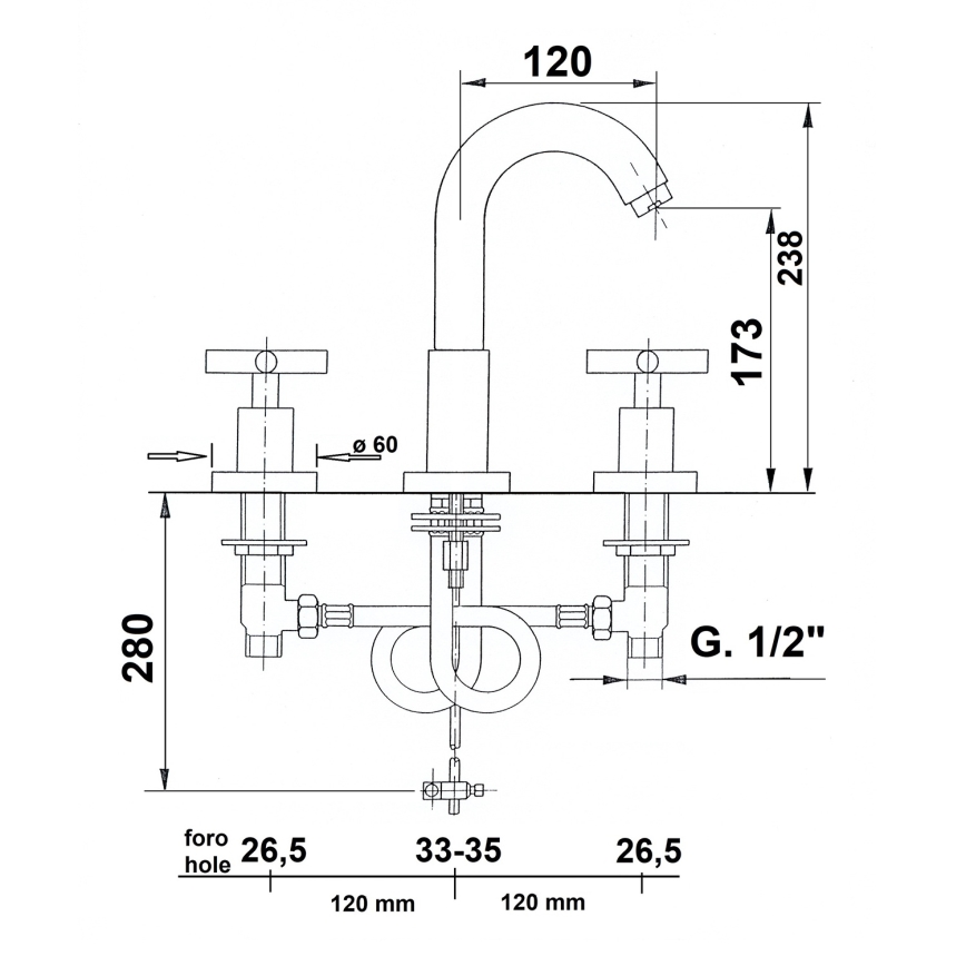 Sapho - AXIA 3-gats wastafelkraan 23,8 cm glanzend chroom