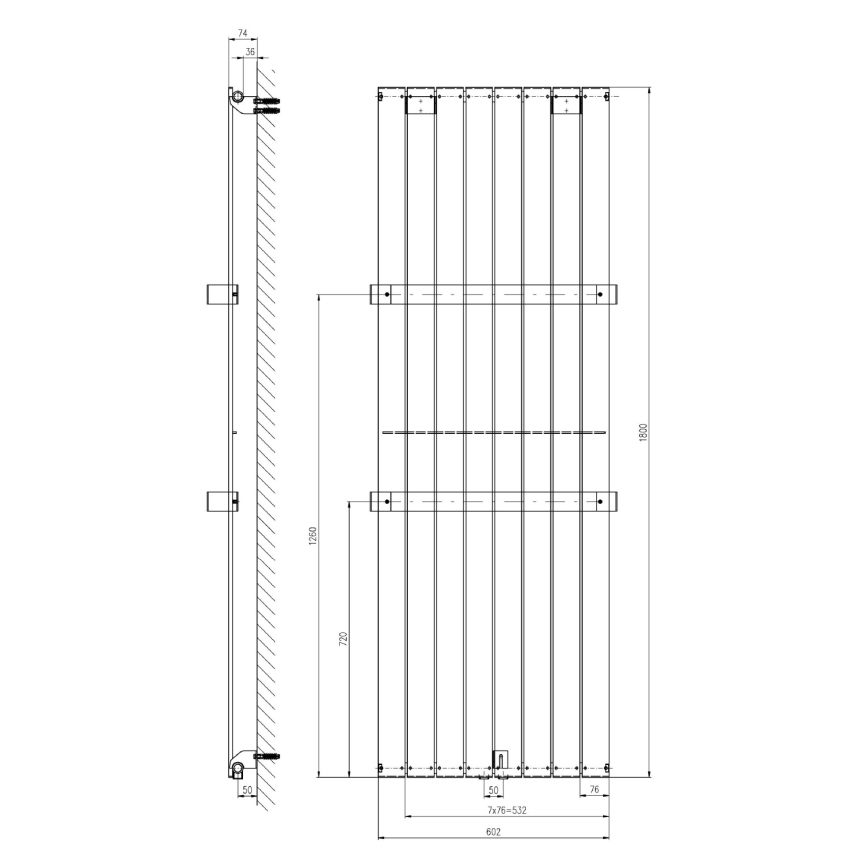 Sapho - Badkamerradiator COLONNA 1205 W / 230 V, 60 x 180 cm, zilver