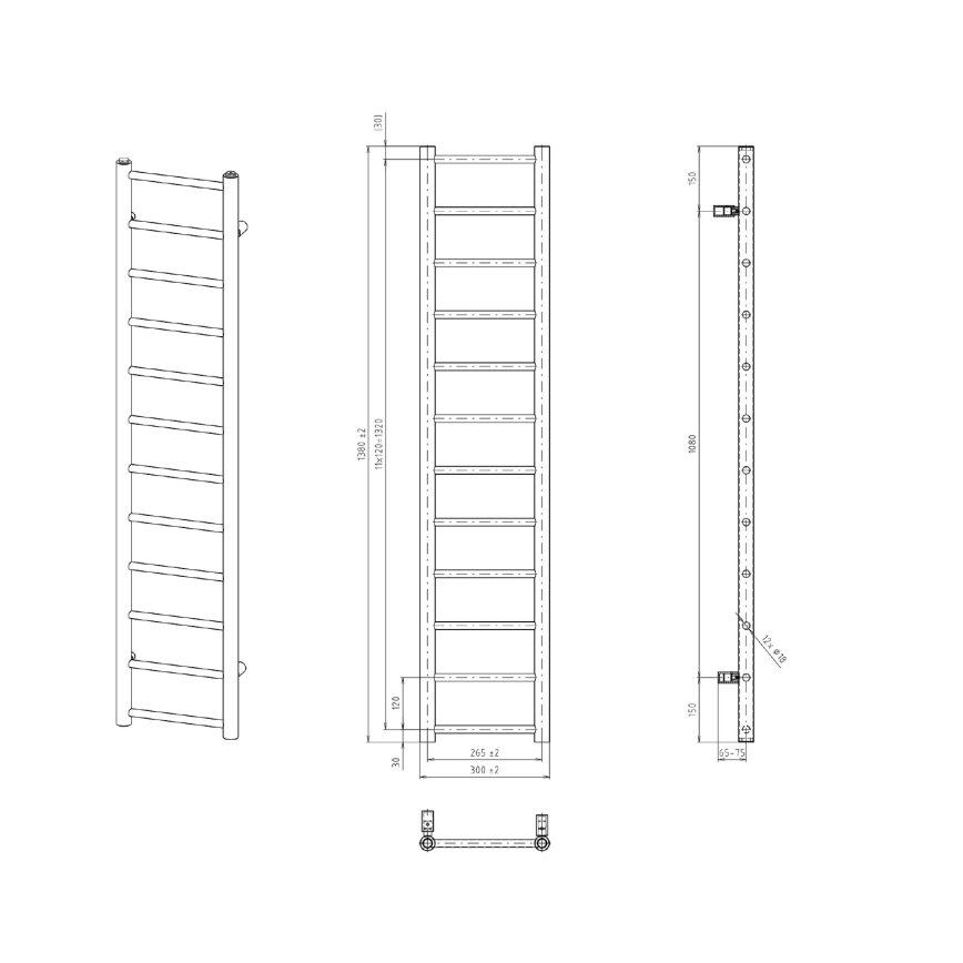 Sapho - Badkamerradiator DINA 138x30 cm mat zwart