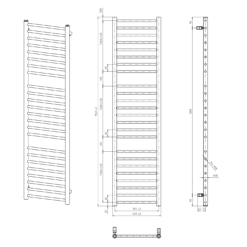 Sapho - Badkamerradiator DINA 156x40 cm wit