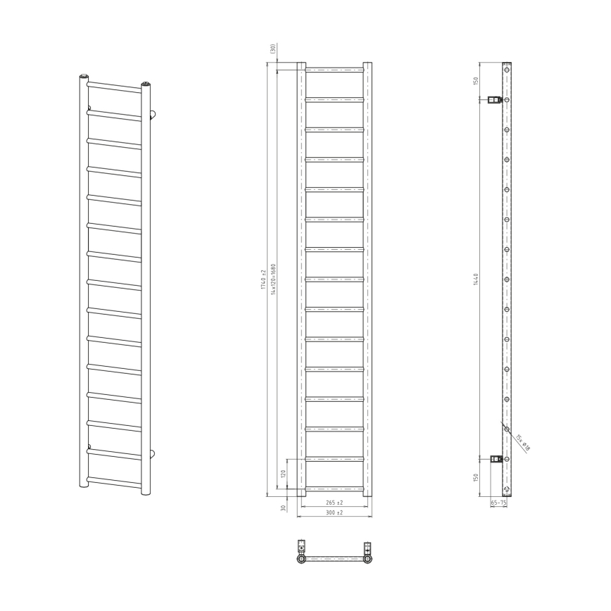 Sapho - Badkamerradiator DINA 174x30 cm mat zwart