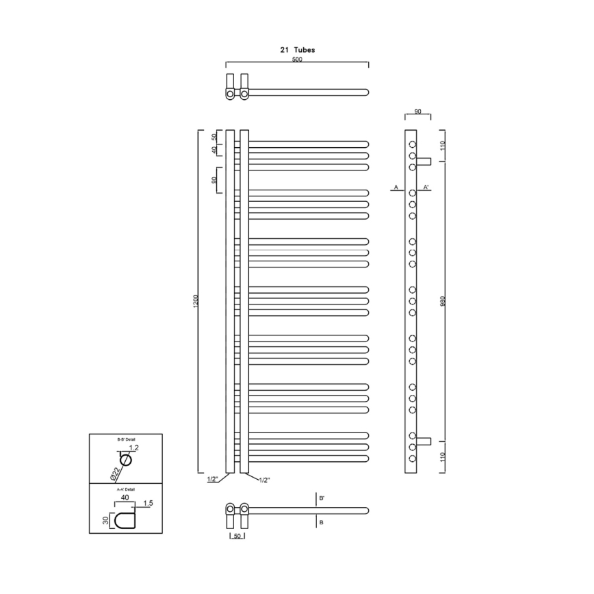 Sapho - Badkamerradiator DORLION 378W/230V 50x120 cm glanzend chroom