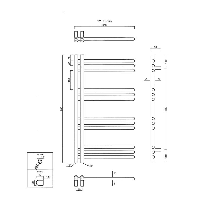 Sapho - Badkamerradiator DORLION 90x50 cm mat zwart