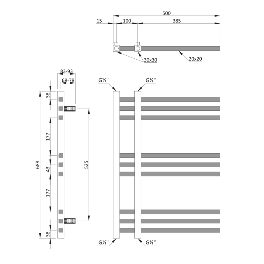Sapho - Badkamerradiator MAGDALENA 241W/230V 50x69 cm glanzend chroom