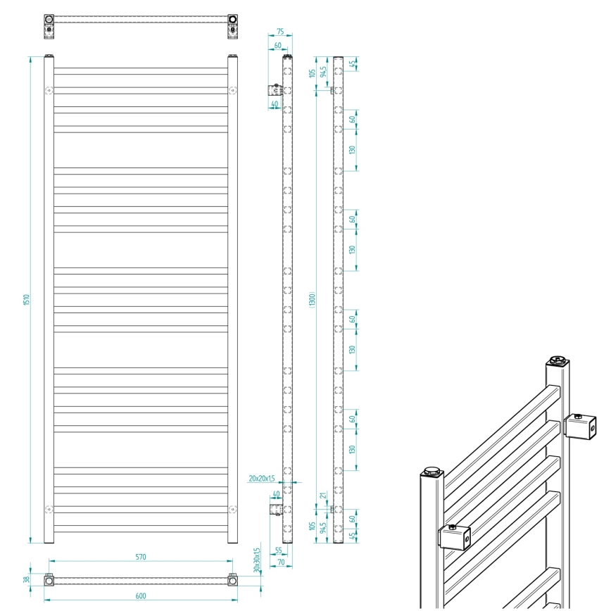 Sapho - Badkamerradiator METRO 557W 60x151 cm mat zwart
