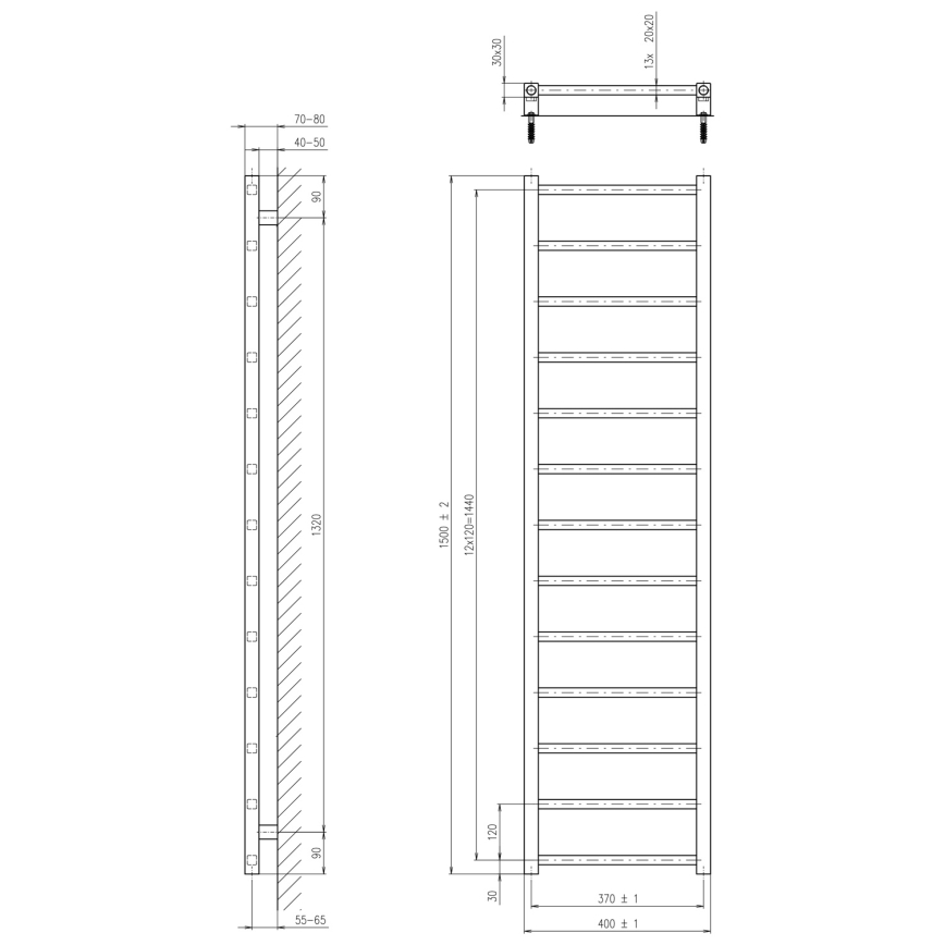 Sapho - Badkamerradiator METRO DOS 150x40 cm mat zwart