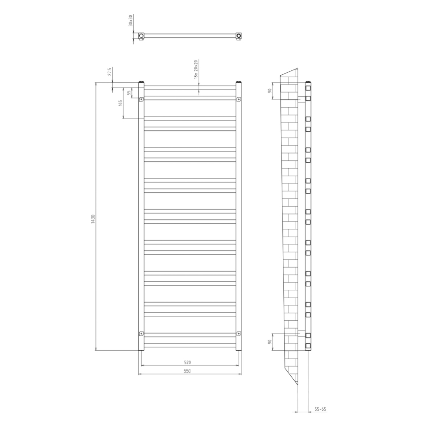 Sapho - Badkamerradiator METRO DOS 476W/230V 55x143 cm glanzend chroom