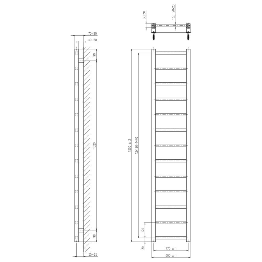 Sapho - Badkamerradiator METRO LIGHT 150x30 cm wit