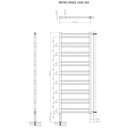 Sapho - Badkamerradiator METRO SPACE 525W/230V 55x143 cm mat zwart