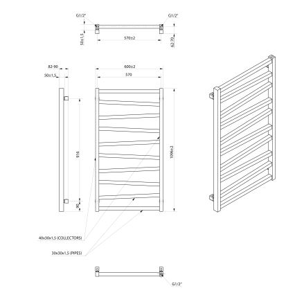 Sapho - Badkamerradiator ZIG 110x60 cm zwart