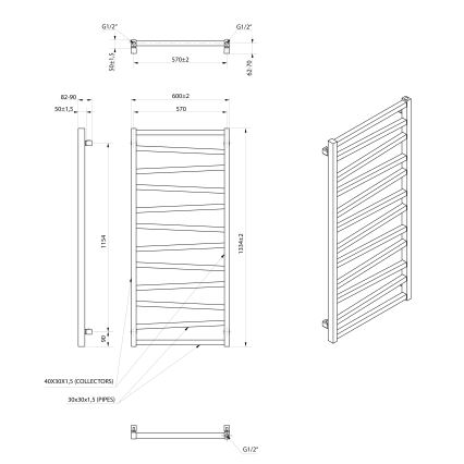 Sapho - Badkamerradiator ZIG 133x60 cm zwart
