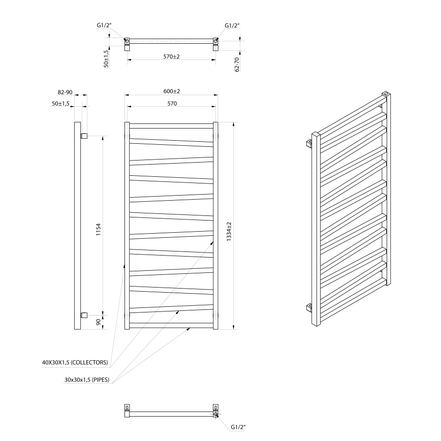 Sapho - Badkamerradiator ZIG 133x60 cm zwart
