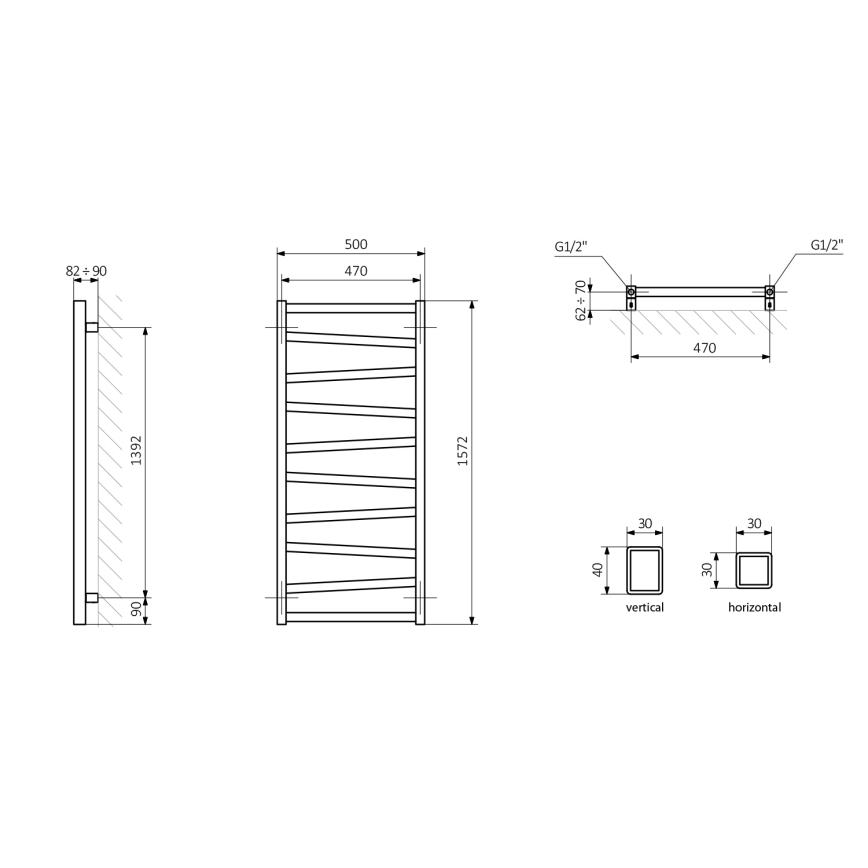Sapho - Badkamerradiator ZIG 157x50 cm antraciet
