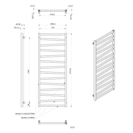 Sapho - Badkamerradiator ZIG 709W 60x157 cm zwart