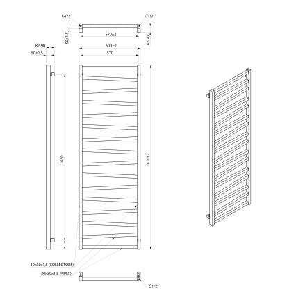 Sapho - Badkamerradiator ZIG 824W/230V 60x181 cm zwart