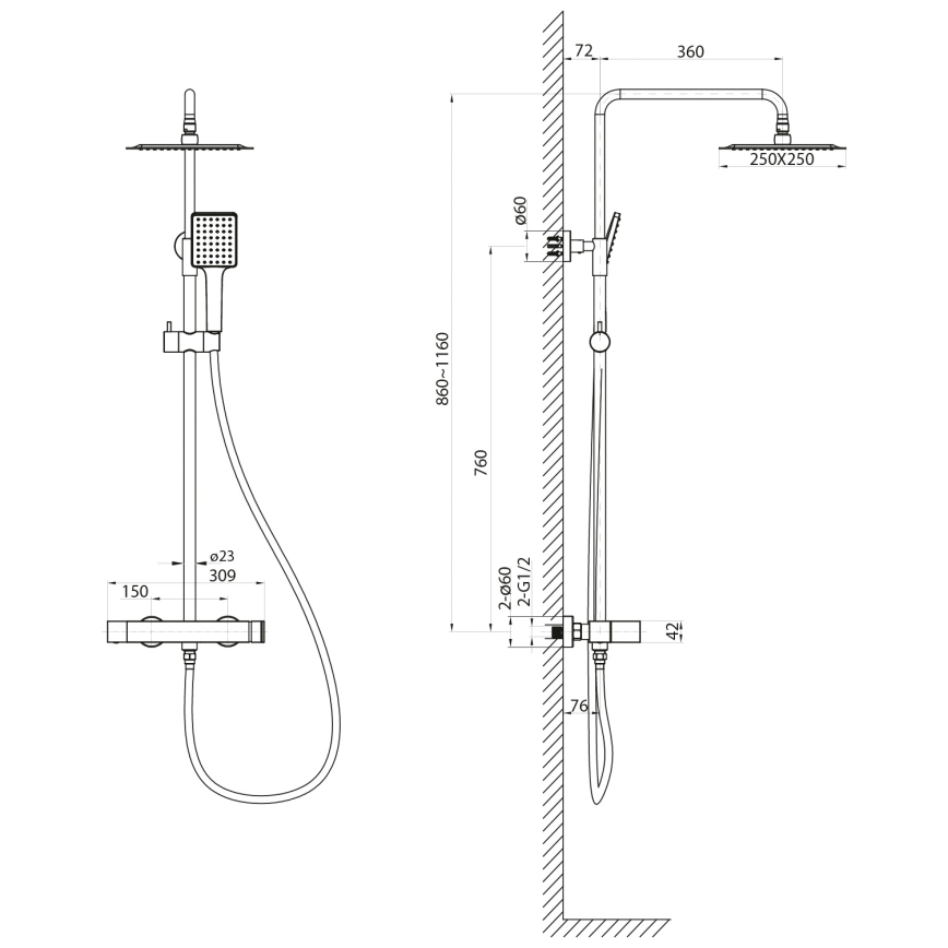 Sapho - Doucheset met mengkraan CUBEMIX glanzend chroom