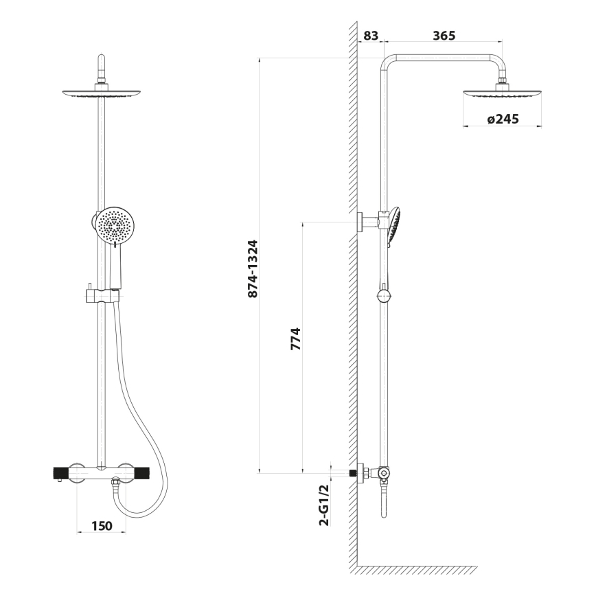 Sapho - Doucheset met mengkraan SOLARIS glanzend chroom