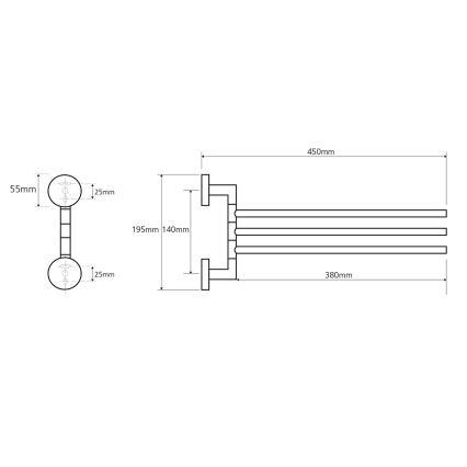 Sapho - Draaibare wandhanddoekhouder X-ROUND 19,5 x 45 cm glanzend chroom