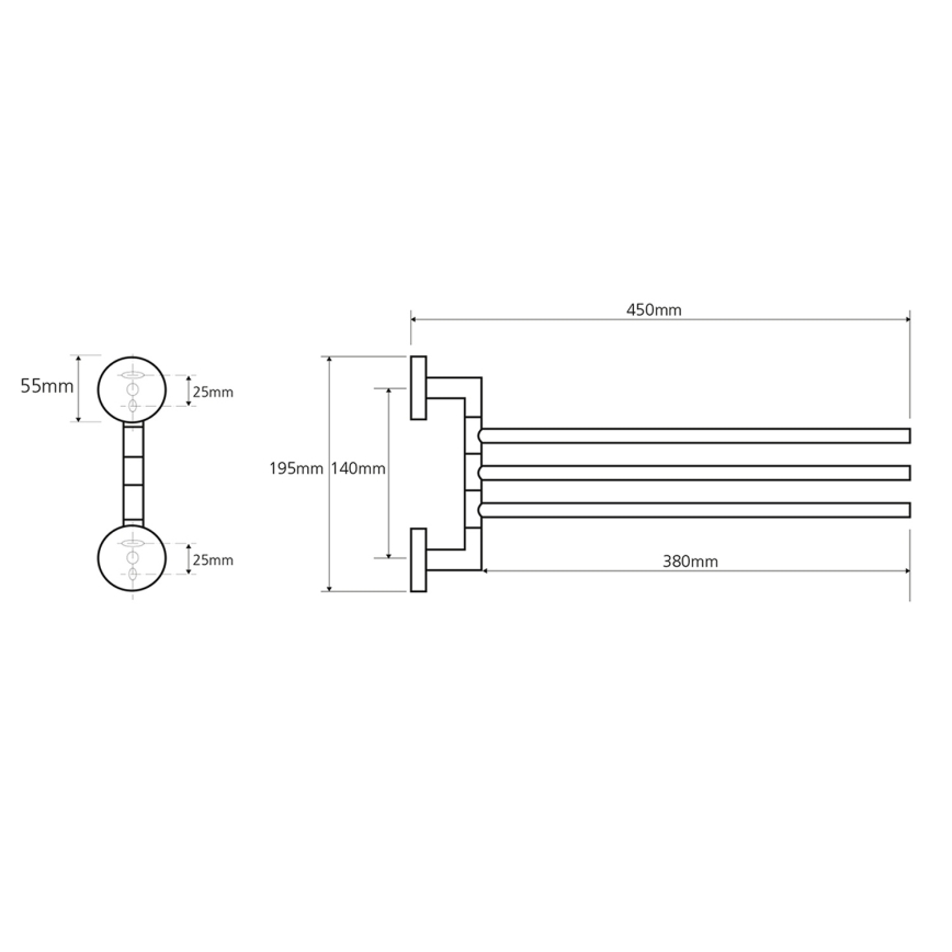 Sapho - Draaibare wandhanddoekhouder X-ROUND 19,5 x 45 cm glanzend chroom