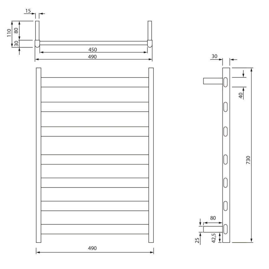 Sapho - Elektrische handdoekdroger ELIAS 105 W 73 x 49 cm mat zwart