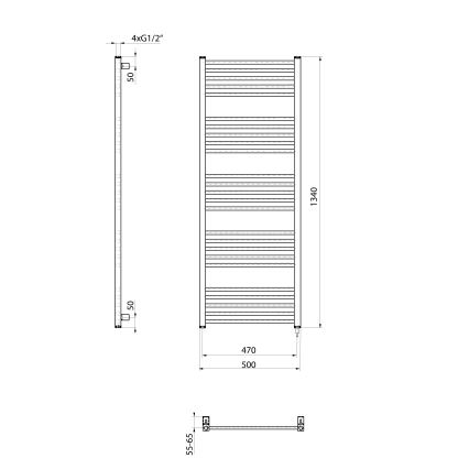 Sapho - Elektrische handdoekdroger METRO-E 500W 134x50 cm mat zwart