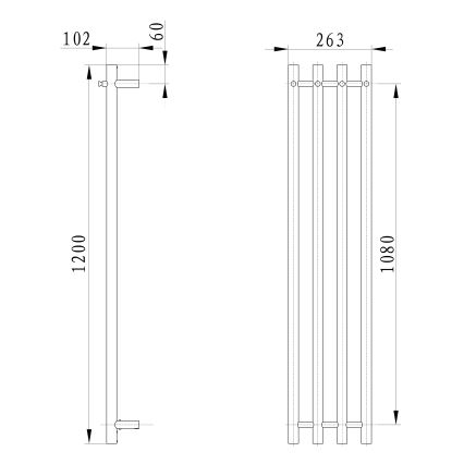 Sapho - Elektrische handdoekdroger PAPINADO 85W 120x26 cm glanzend chroom rechts