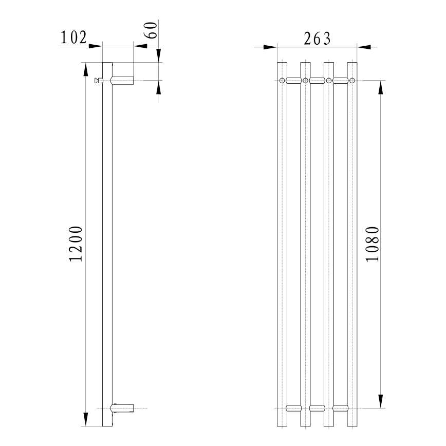 Sapho - Elektrische handdoekdroger PAPINADO 85W 120x26 cm glanzend chroom rechts