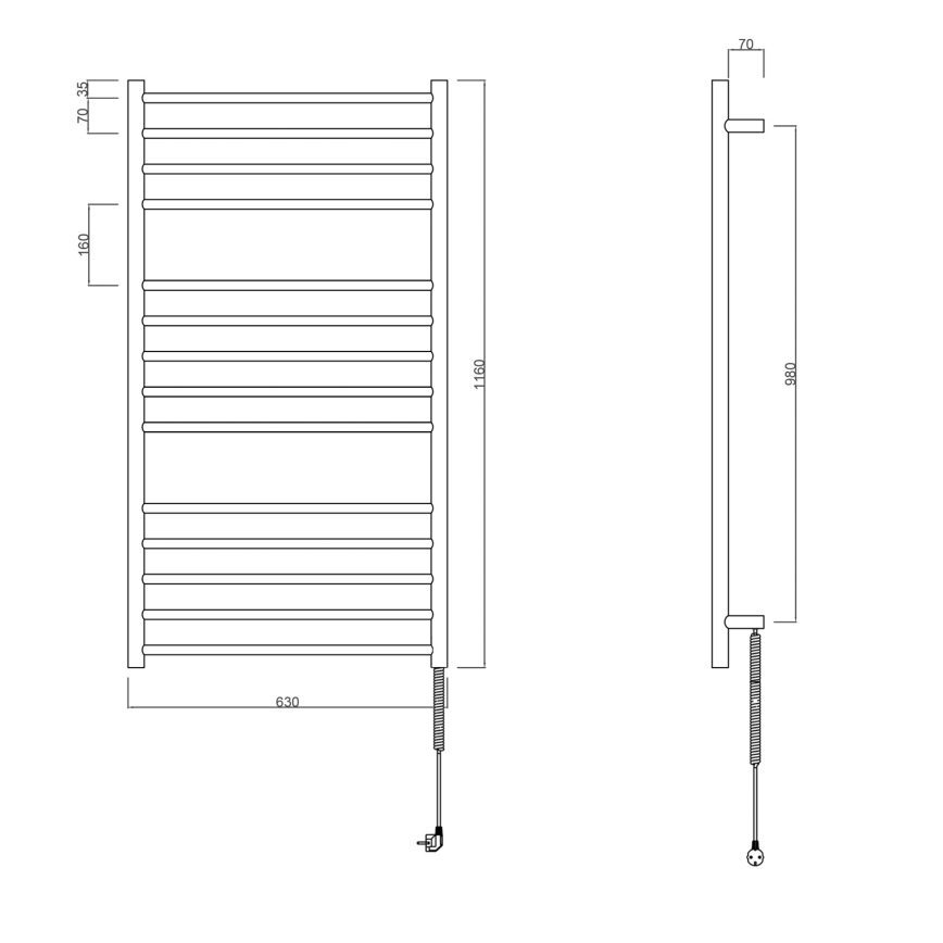 Sapho - Elektrische handdoekdroger REDONDO 130Wn116x63 cm mat zwart