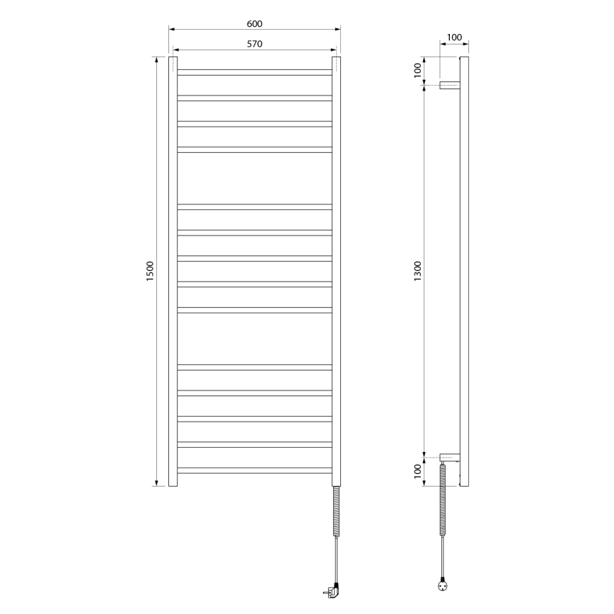Sapho - Elektrische handdoekradiator ESKINADO 130 W 150 x 60 cm rvs/glanzend chroom