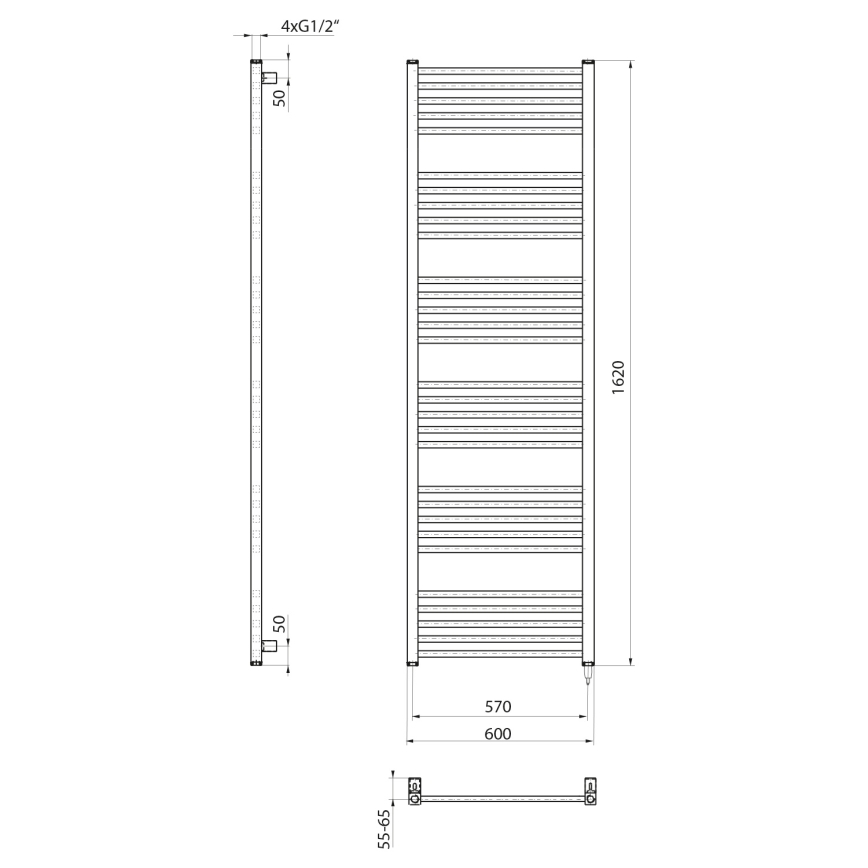 Sapho - Elektrische handdoekradiator METRO-E 800W 162x60 cm mat zwart