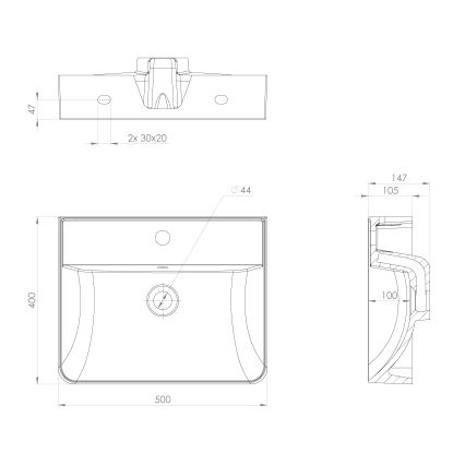 Sapho - Hangende wastafel 50x40 cm gegoten marmer/wit