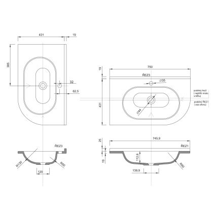 Sapho - Hoek-inbouwwastafel PULSE 75x43 cm marmer/wit